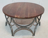 Solid wood Round Drum coffee table with Industrial metal legs 90x90x46cm